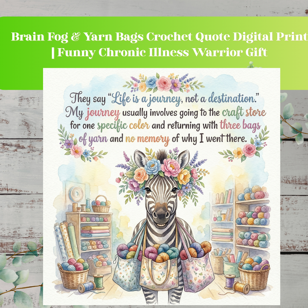Brain Fog & Yarn Bags Crochet Quote Digital Print | Funny Chronic Illness Warrior Gift