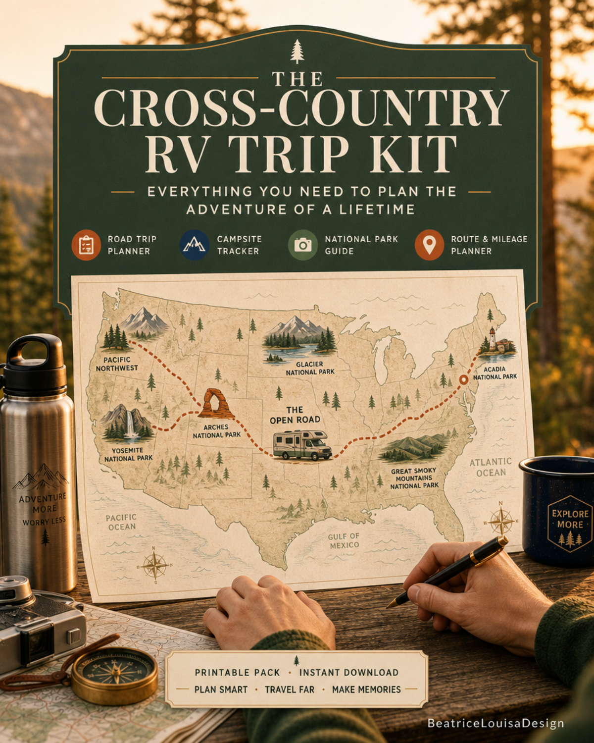 RV Trip Planner Bundle, Alaska Highway ALCAN Route, Budget Tracker Google Sheets, Campsite Log, Route Planner