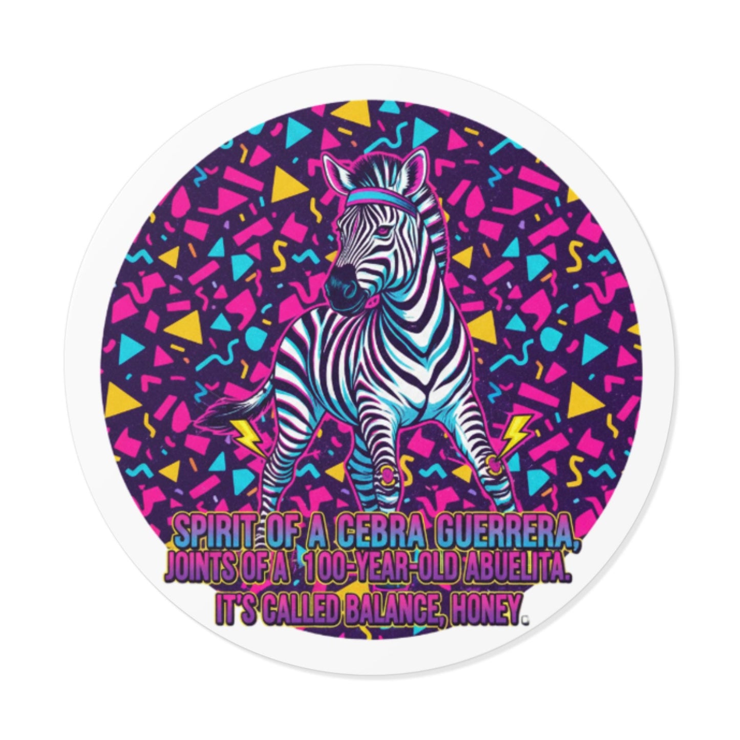 English/Spanish Zebra Vinyl Sticker: Retro 90s Memphis Style