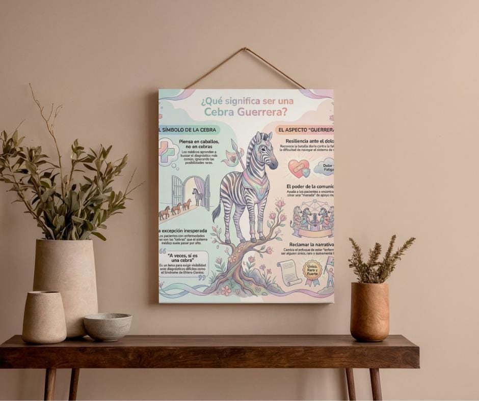 Latina-Owned: Cebra Guerrera Art Print, Ehlers-Danlos Syndrome Awareness, Spanish Infographic, 8x8