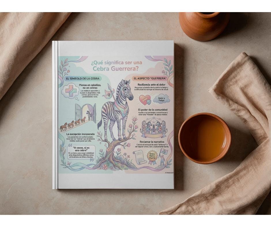 Latina-Owned: Cebra Guerrera Art Print, Ehlers-Danlos Syndrome Awareness, Spanish Infographic, 8x8