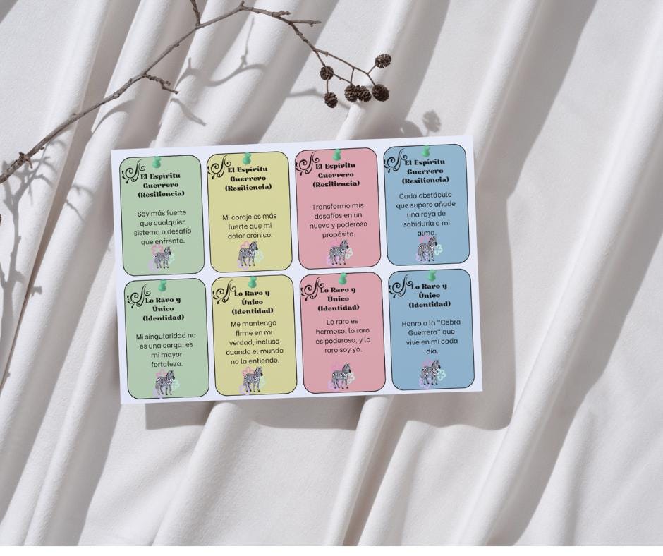 Latina-Owned, Spanish Affirmation Cards | Zebra Warrior, Chronic Illness (Digital Download)