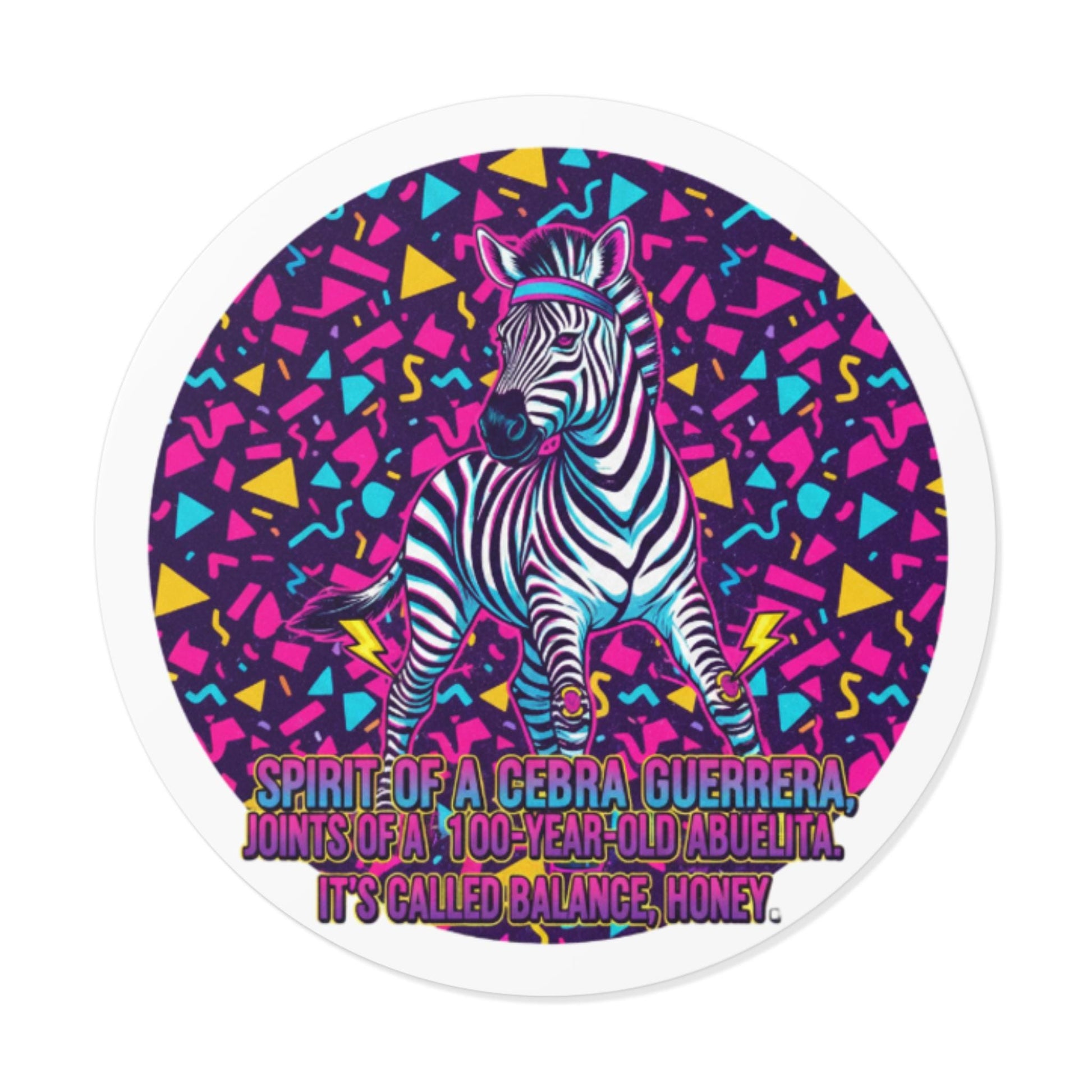 English/Spanish Zebra Vinyl Sticker: Retro 90s Memphis Style