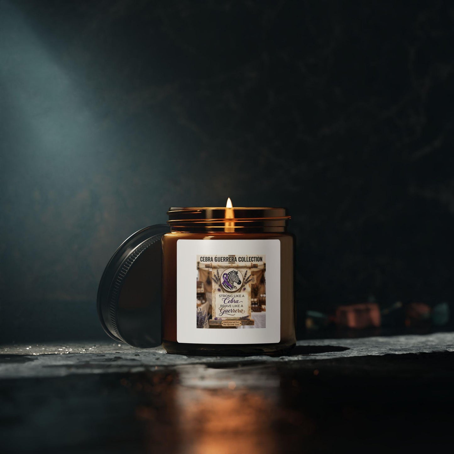 Latina-Owned: Cebra Guerrera Collection Soy Candle, Amber Jar, Spanglish, Chronic Illness, EDS, Bilingual