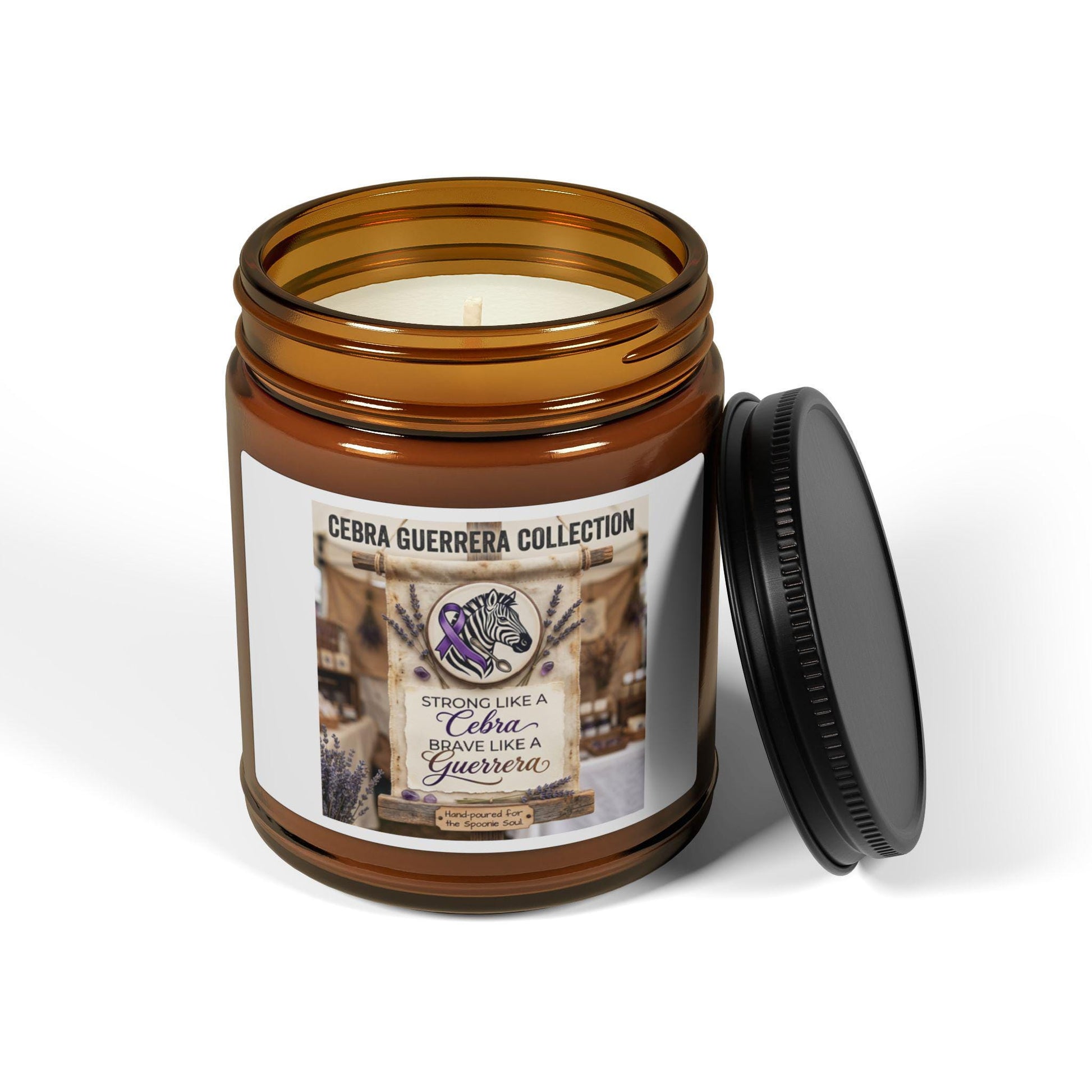 Latina-Owned: Cebra Guerrera Collection Soy Candle, Amber Jar, Spanglish, Chronic Illness, EDS, Bilingual