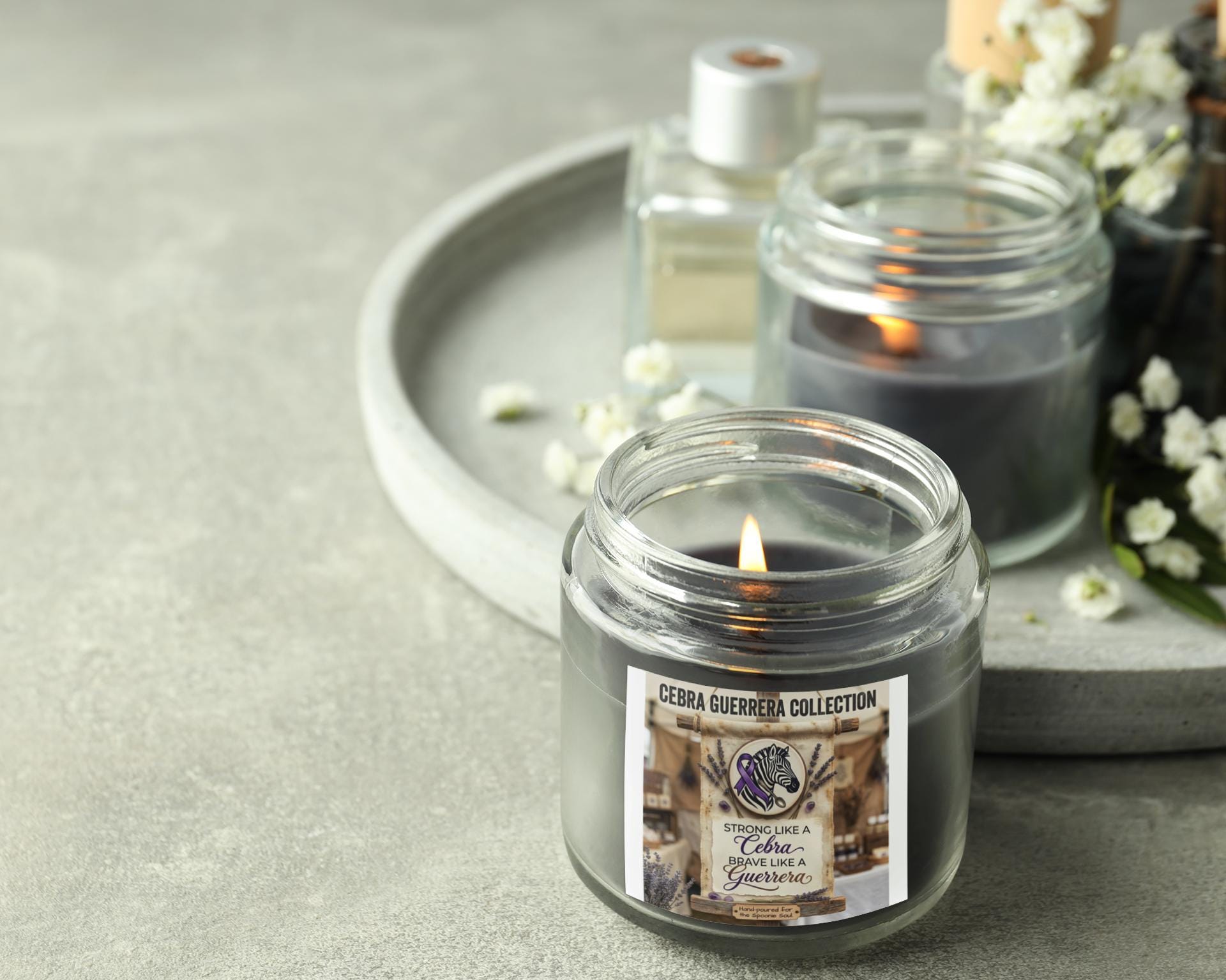 Latina-Owned: Cebra Guerrera Collection Soy Candle, Amber Jar, Spanglish, Chronic Illness, EDS, Bilingual