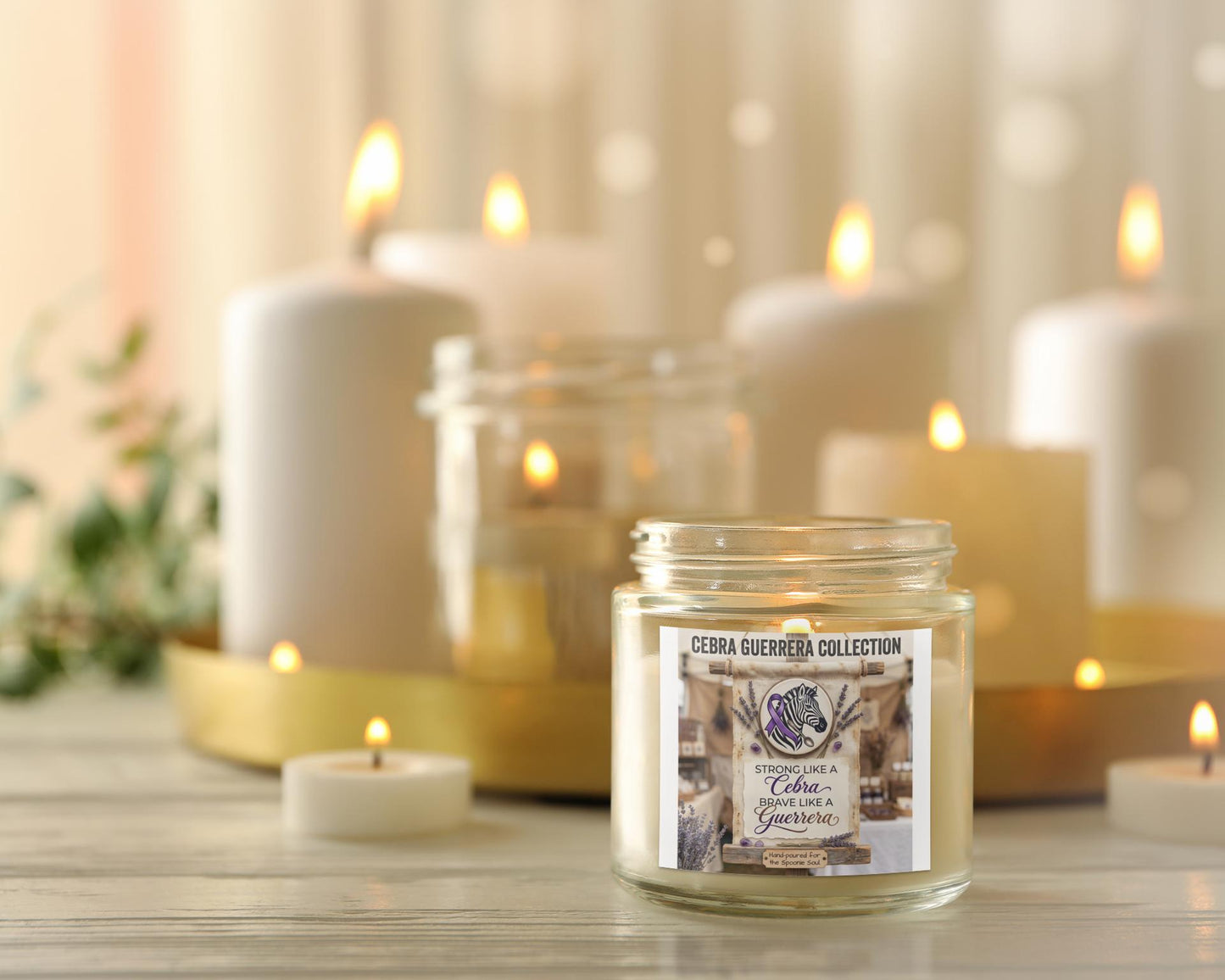 Latina-Owned: Cebra Guerrera Collection Soy Candle, Amber Jar, Spanglish, Chronic Illness, EDS, Bilingual