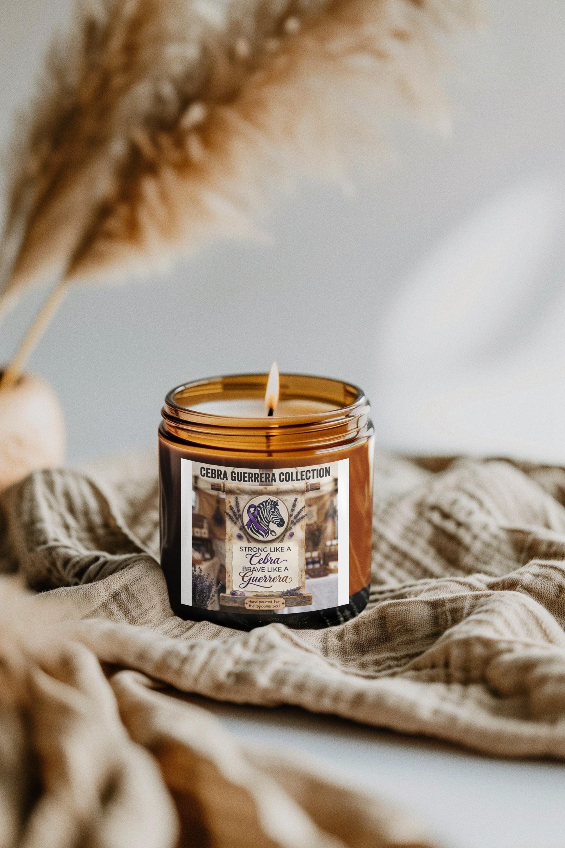 Latina-Owned: Cebra Guerrera Collection Soy Candle, Amber Jar, Spanglish, Chronic Illness, EDS, Bilingual