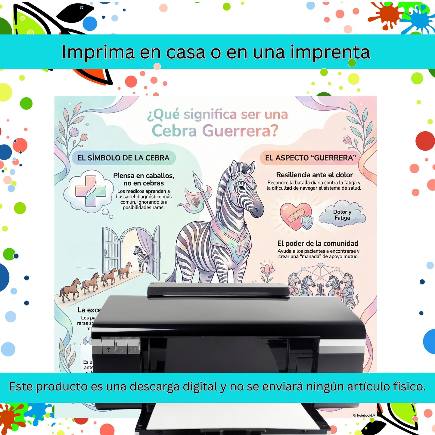 Latina-Owned: Cebra Guerrera Art Print, Ehlers-Danlos Syndrome Awareness, Spanish Infographic, 8x8