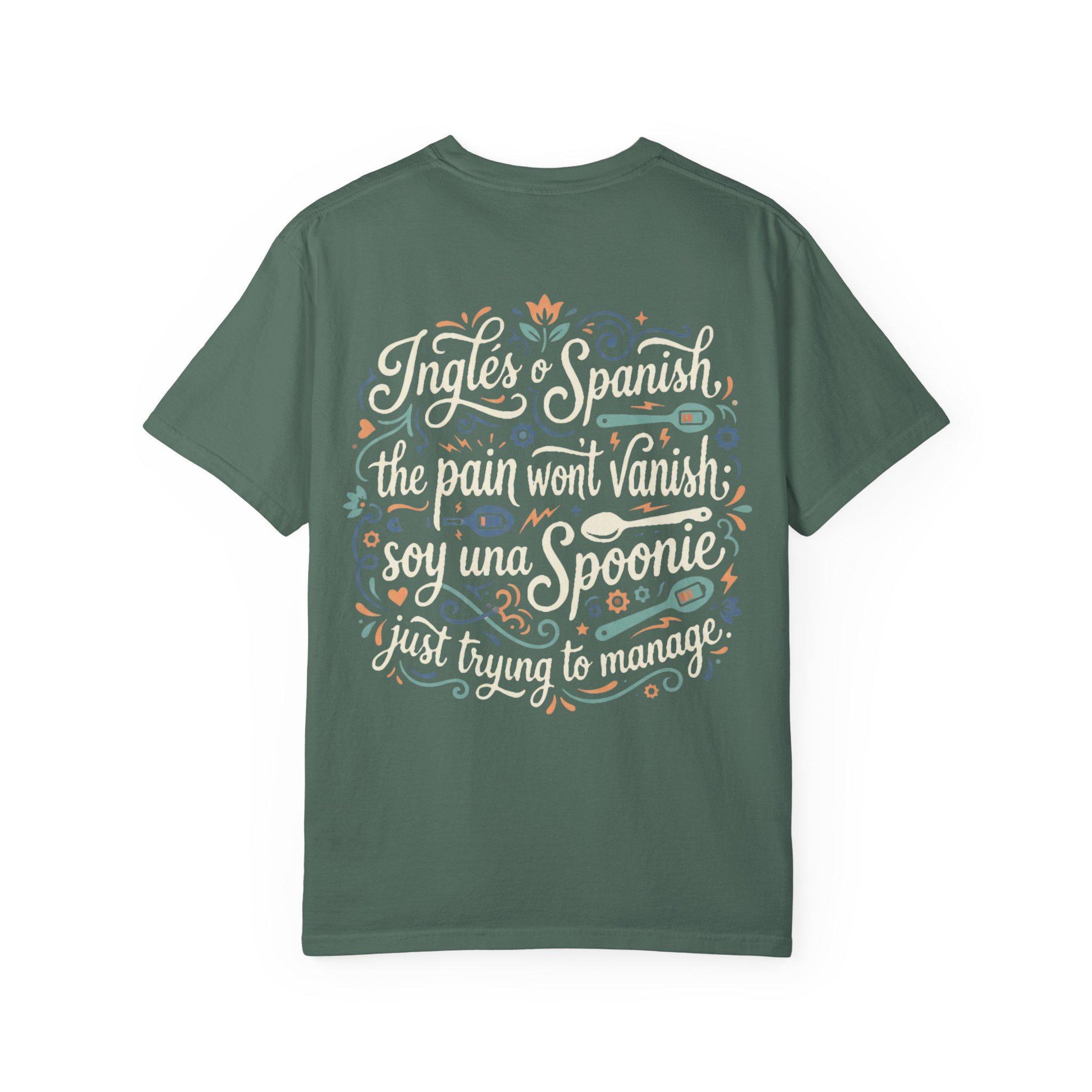 Latina-Owned, Bilingual Spoonie Script Pain Awareness T-Shirt | Inglés y Spanish
