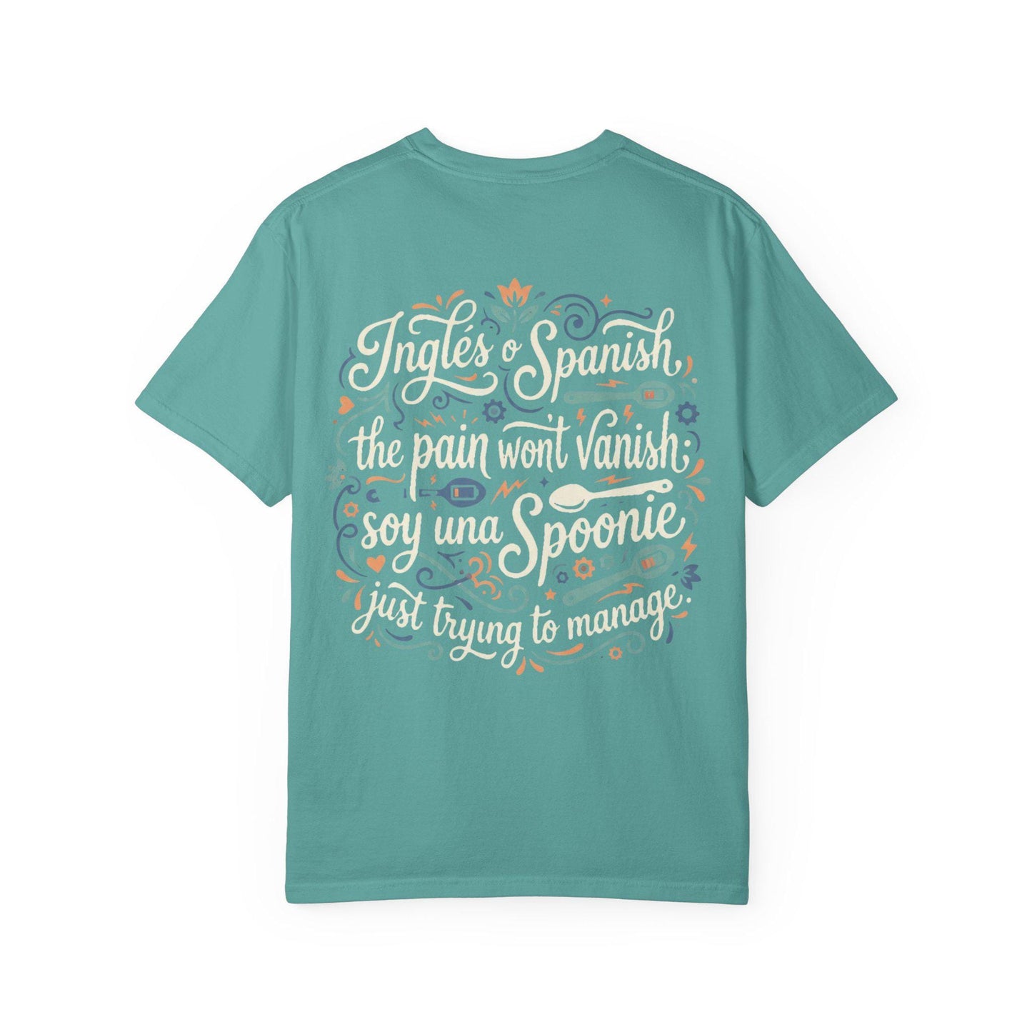 Latina-Owned, Bilingual Spoonie Script Pain Awareness T-Shirt | Inglés y Spanish