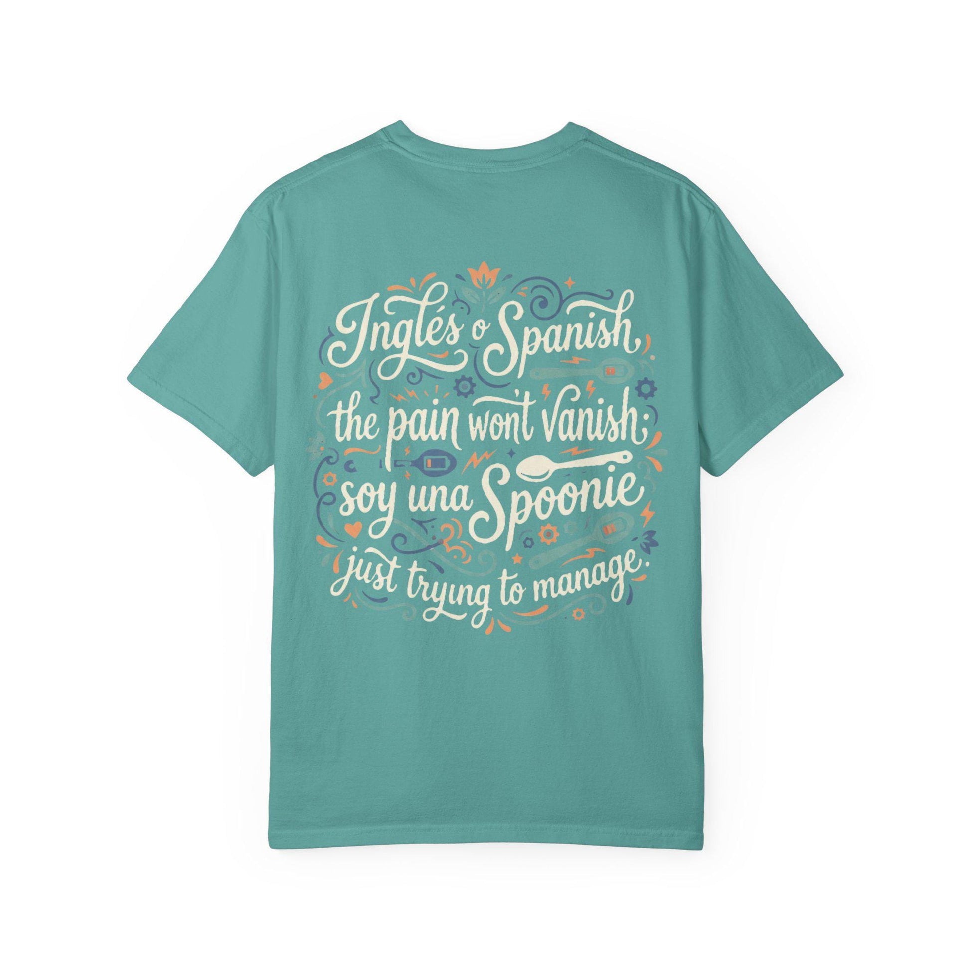 Latina-Owned, Bilingual Spoonie Script Pain Awareness T-Shirt | Inglés y Spanish