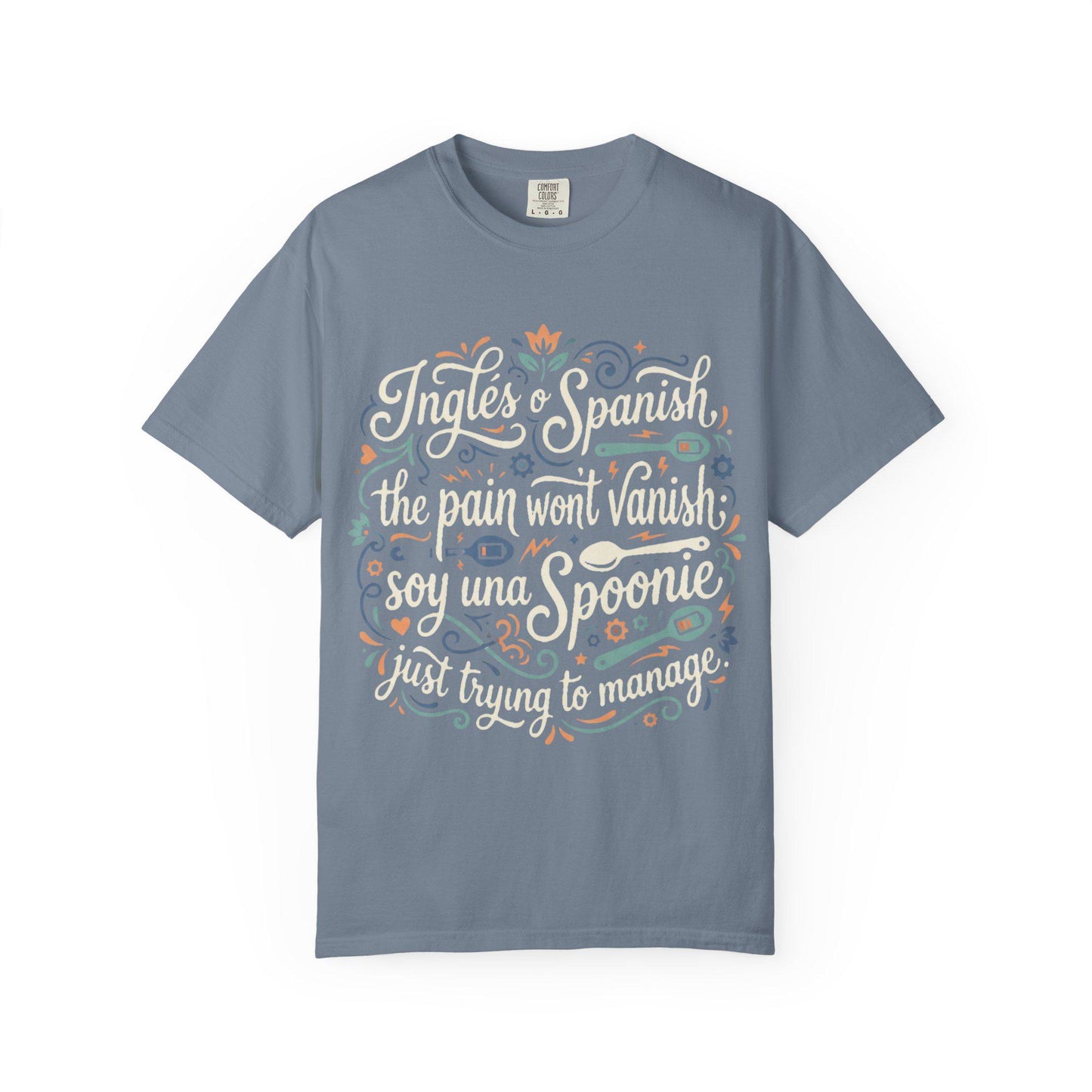 Latina-Owned, Bilingual Spoonie Script Pain Awareness T-Shirt | Inglés y Spanish