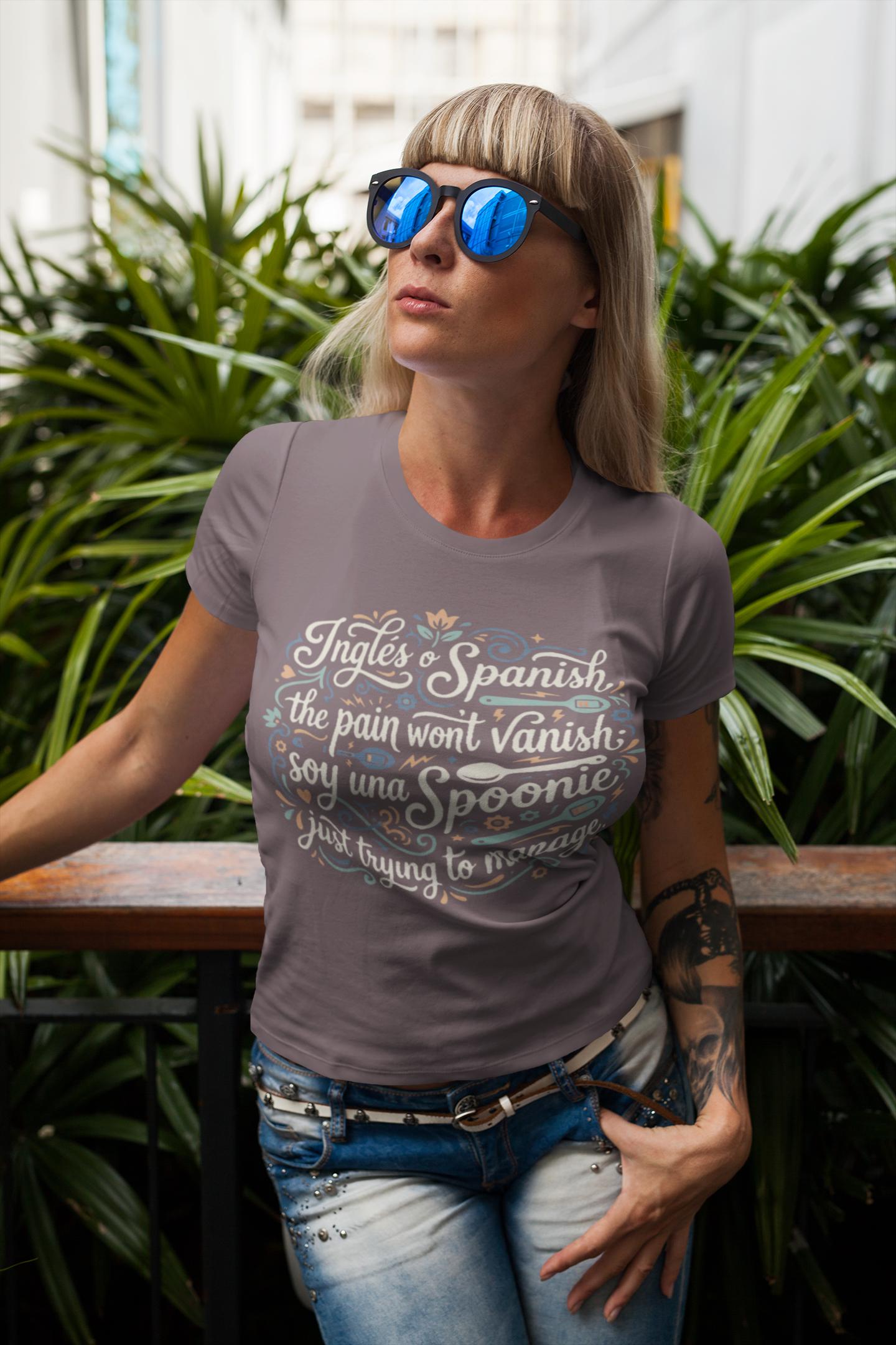 Latina-Owned, Bilingual Spoonie Script Pain Awareness T-Shirt | Inglés y Spanish