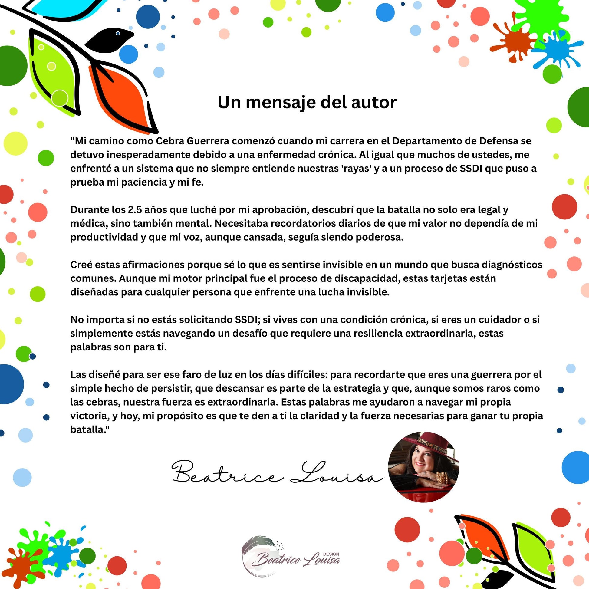 Latina-Owned, Spanish Affirmation Cards | Zebra Warrior, Chronic Illness (Digital Download)