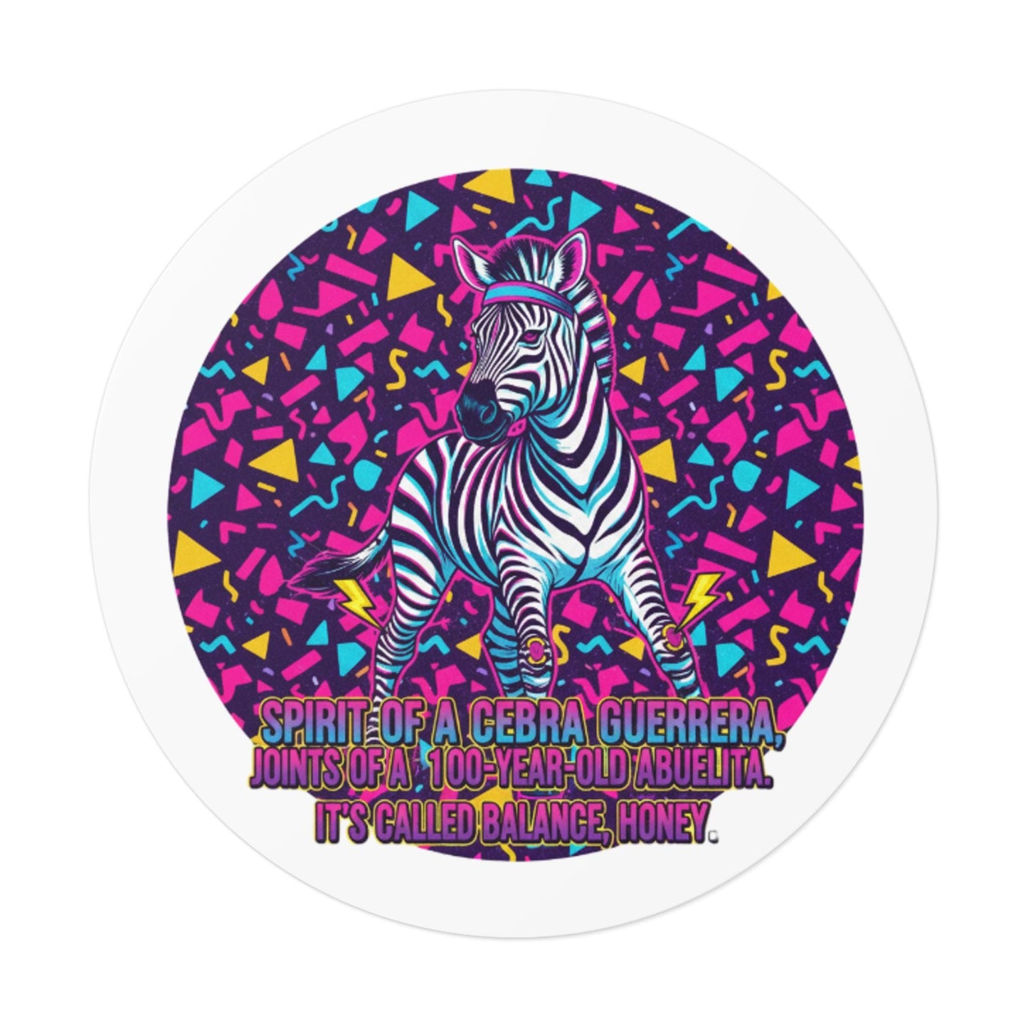English/Spanish Zebra Vinyl Sticker: Retro 90s Memphis Style