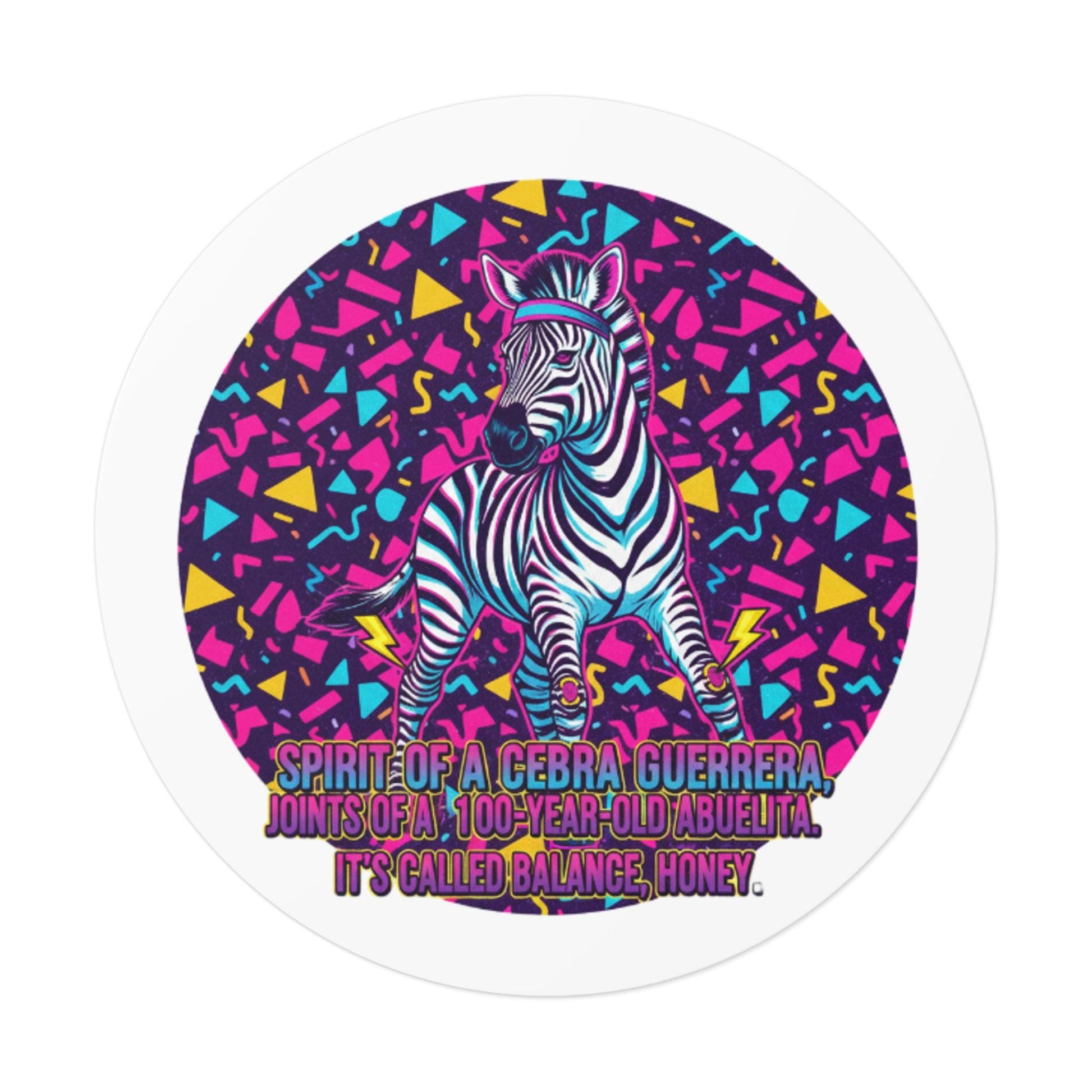 English/Spanish Zebra Vinyl Sticker: Retro 90s Memphis Style