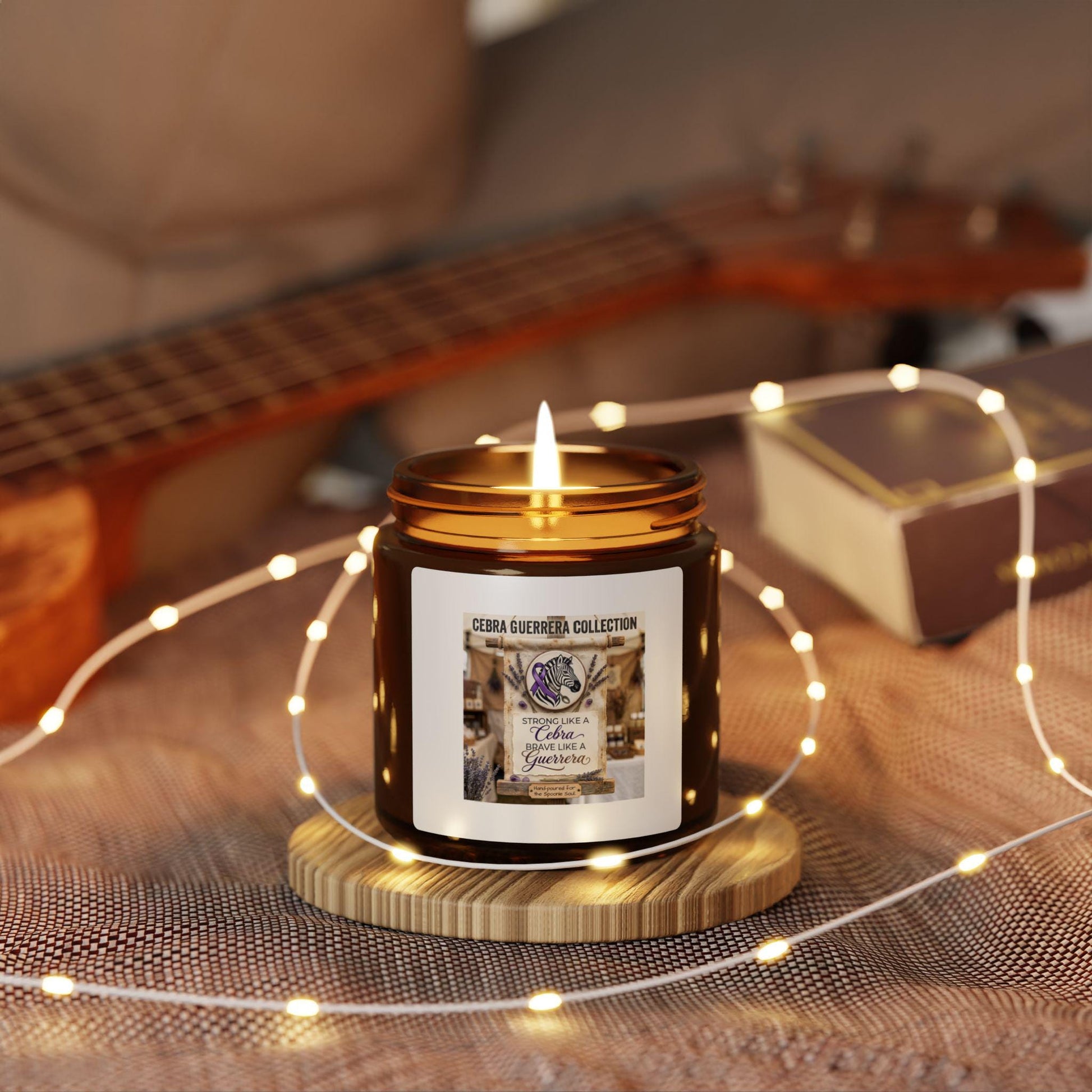 Latina-Owned: Cebra Guerrera Collection Soy Candle, Amber Jar, Spanglish, Chronic Illness, EDS, Bilingual