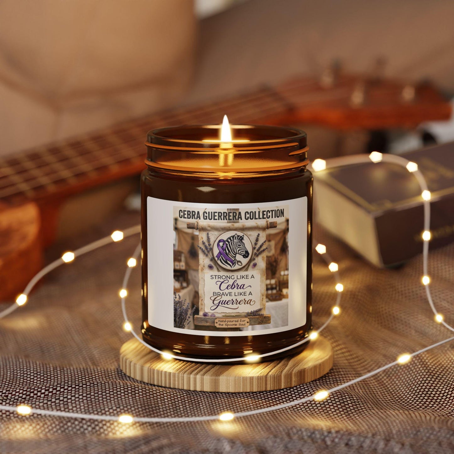 Latina-Owned: Cebra Guerrera Collection Soy Candle, Amber Jar, Spanglish, Chronic Illness, EDS, Bilingual