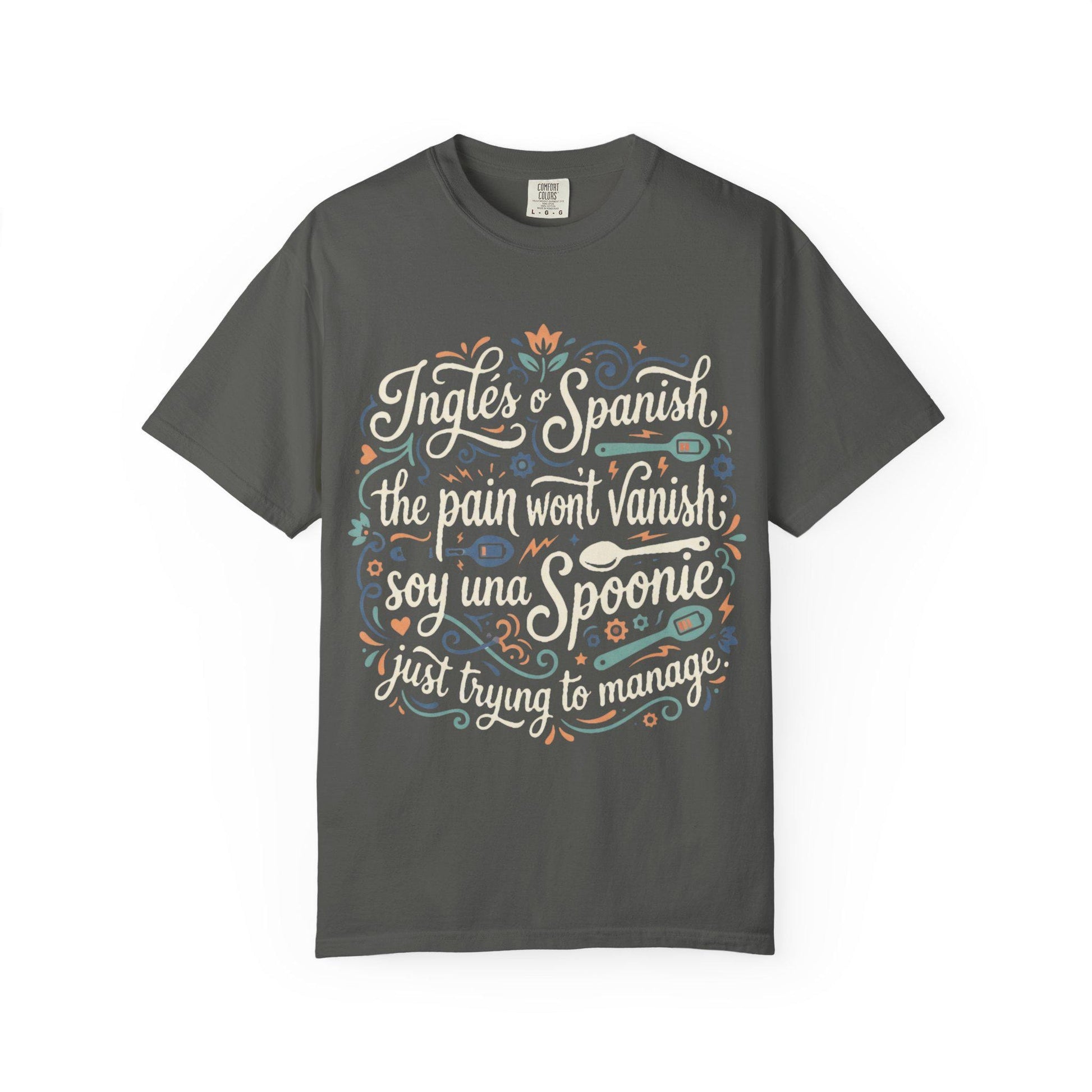 Latina-Owned, Bilingual Spoonie Script Pain Awareness T-Shirt | Inglés y Spanish